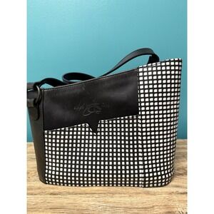 Vintage John Fluevog AJ Black White Check Crossbody Shoulder Bag Purse Leather